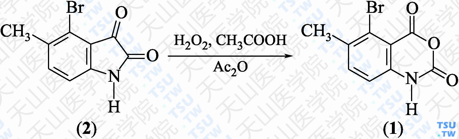 5-溴-6-甲基-1<i>H</i>-苯并[1，3]噁嗪-2，4-二酮（分子式：C<sub>9</sub>H<sub>6</sub>BrNO<sub>3</sub>）的合成方法路线及其结构式