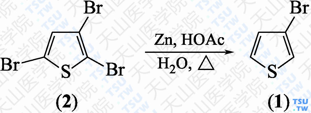 3-溴代噻吩（分子式：C<sub>4</sub>H<sub>3</sub>BrS）的合成方法路线及其结构式