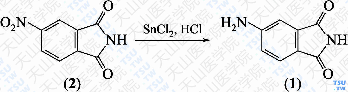 5-氨基邻苯二甲酰亚胺（分子式：C<sub>8</sub>H<sub>6</sub>N<sub>2</sub>O<sub>2</sub>）的合成方法路线及其结构式