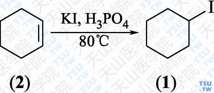 碘代环己烷（分子式：C<sub>6</sub>H<sub>11</sub>I）的合成方法路线及其结构式