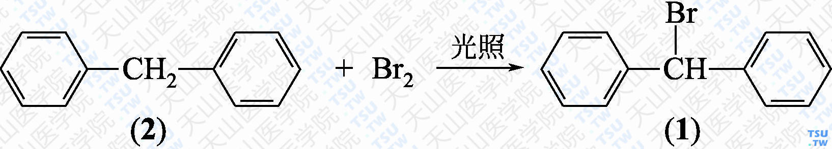 二苯基溴甲烷（分子式：C<sub>13</sub>H<sub>11</sub>Br）的合成方法路线及其结构式