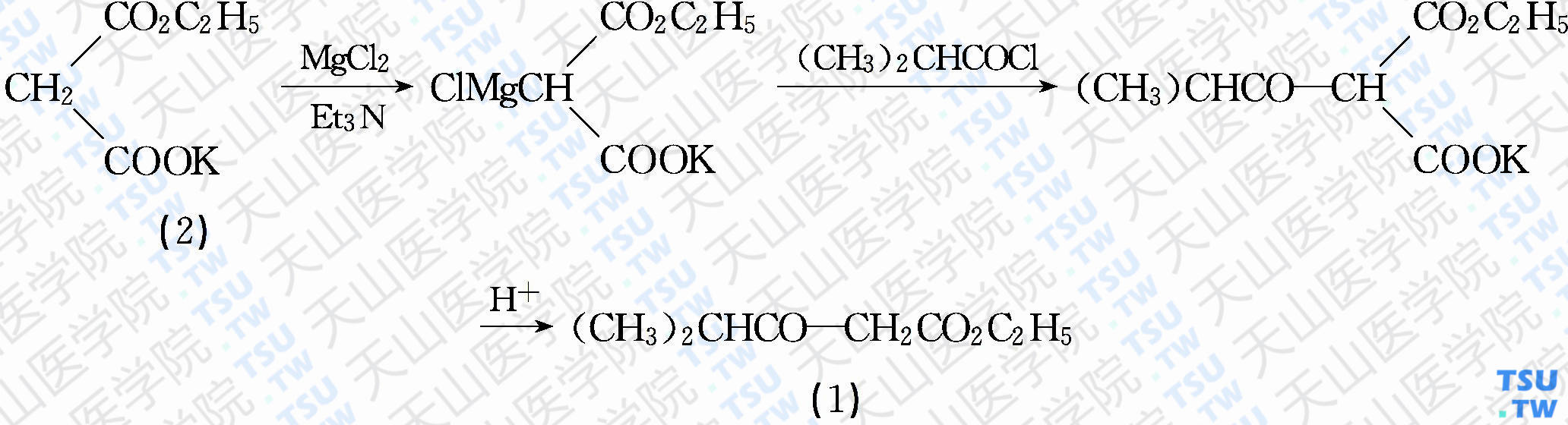 4-甲基-3-氧代戊酸乙酯（分子式：C<sub>8</sub>H<sub>14</sub>O<sub>3</sub>）的合成方法路线及其结构式
