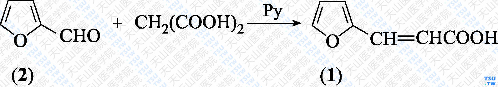 3-（呋喃-2-基）丙烯酸（分子式：C<sub>7</sub>H<sub>6</sub>O<sub>3</sub>）的合成方法路线及其结构式