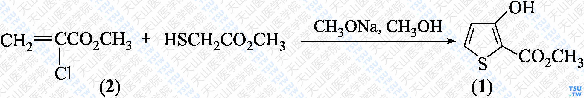 3-羟基噻吩-2-甲酸甲酯（分子式：C<sub>6</sub>H<sub>6</sub>O<sub>3</sub>S）的合成方法路线及其结构式