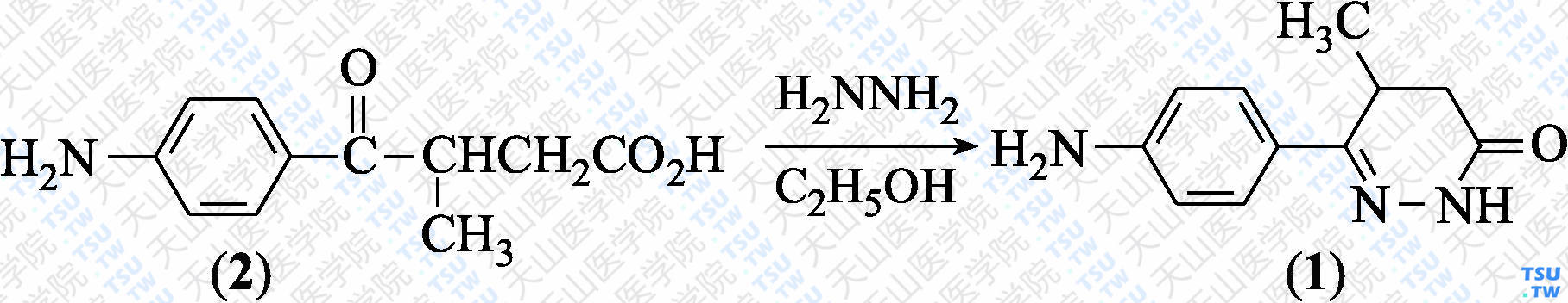6-（4-氨基苯基）-5-甲基-4，5-二氢哒嗪-3（2<i>H</i>）-酮（分子式：C<sub>11</sub>H<sub>13</sub>N<sub>3</sub>O）的合成方法路线及其结构式