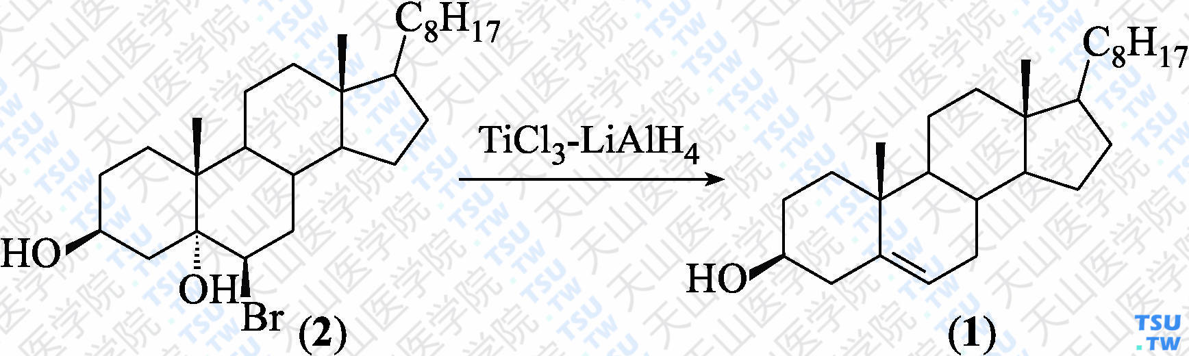 胆固醇（分子式：C<sub>27</sub>H<sub>46</sub>O）的合成方法路线及其结构式