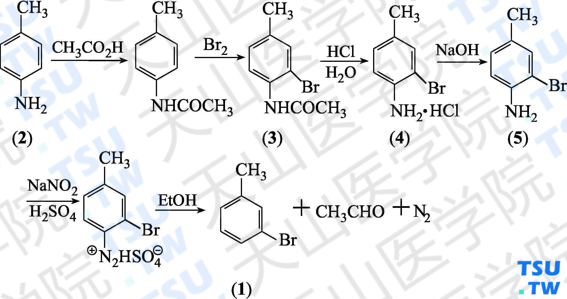 间溴甲苯（分子式：C<sub>7</sub>H<sub>7</sub>Br）的合成方法路线及其结构式