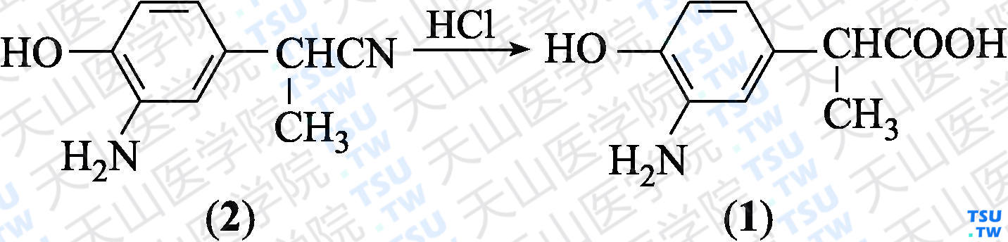 2-（3-氨基-4-羟基苯基）丙酸（分子式：C<sub>9</sub>H<sub>11</sub>NO<sub>3</sub>）的合成方法路线及其结构式