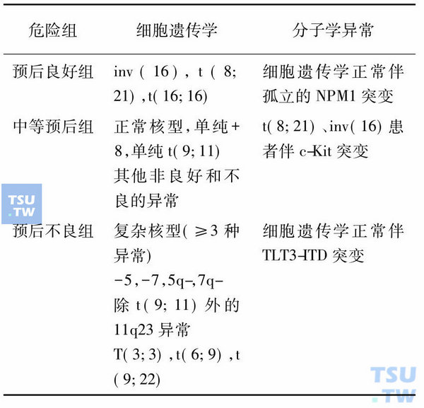 AML（非APL患者）的危险度分组