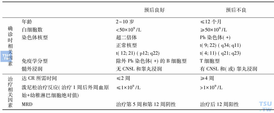 儿童ALL预后相关因素分组