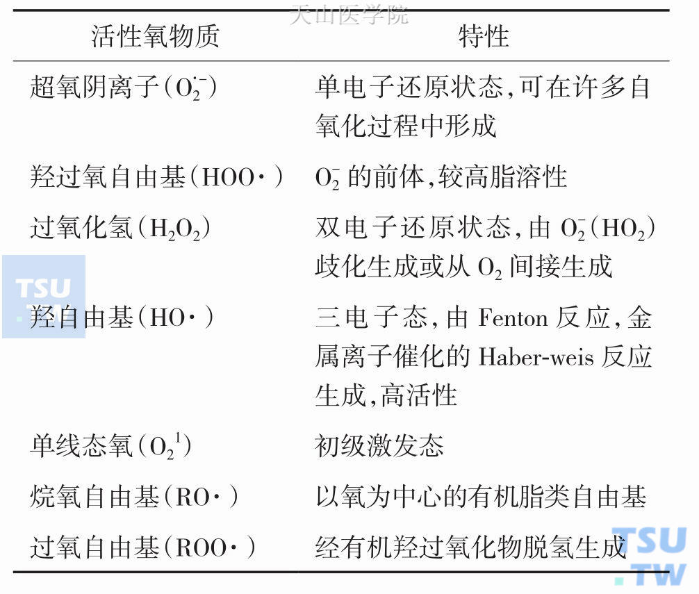 生物系统中存在的主要活性氧物质