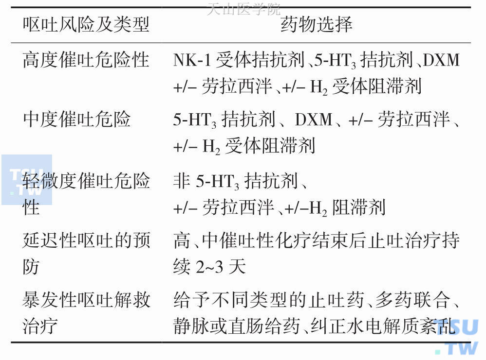 不同呕吐风险及类型及药物选择