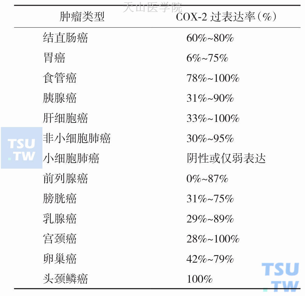 各种肿瘤组织细胞COX-2表达情况