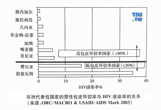 非洲代表性国家的男性包皮手术率与艾滋病感染率的关系