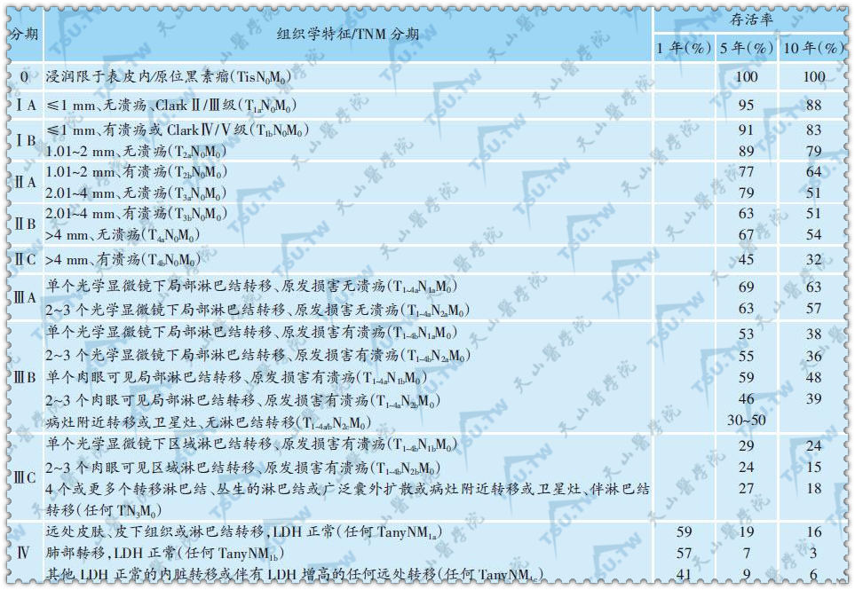 AJCC修订后恶性黑素瘤分期标准（2002）