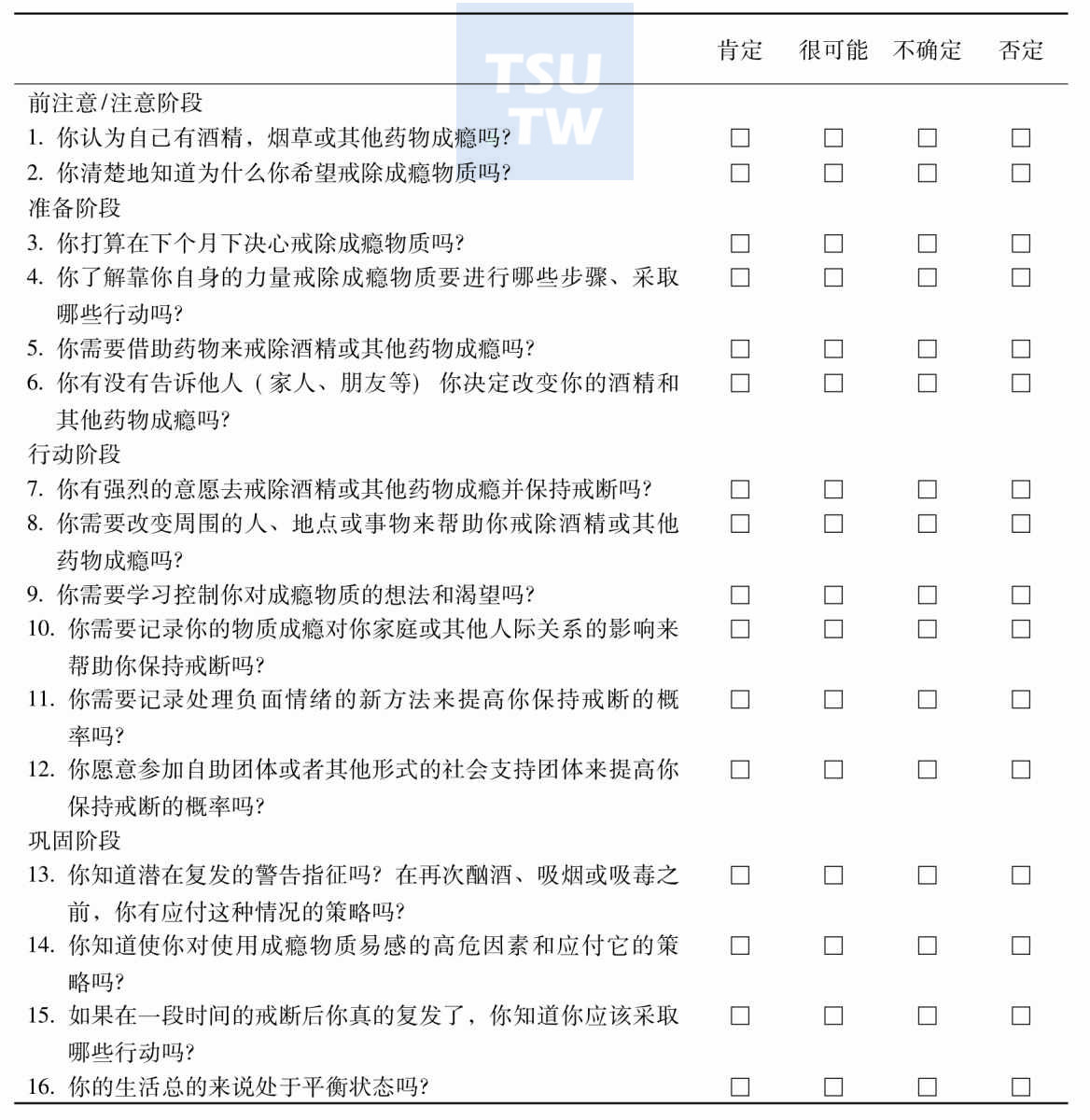 改变阶段评估表