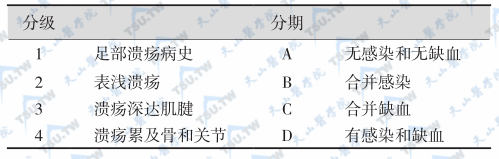 TEXAS大学糖尿病足病分级分期方法