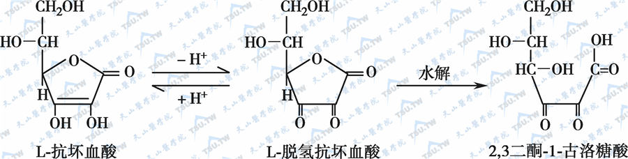 维生素C（抗坏血酸）分子的结构式及主要代谢反应