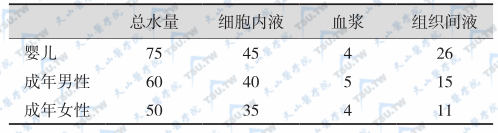 体内水分布（%体重）