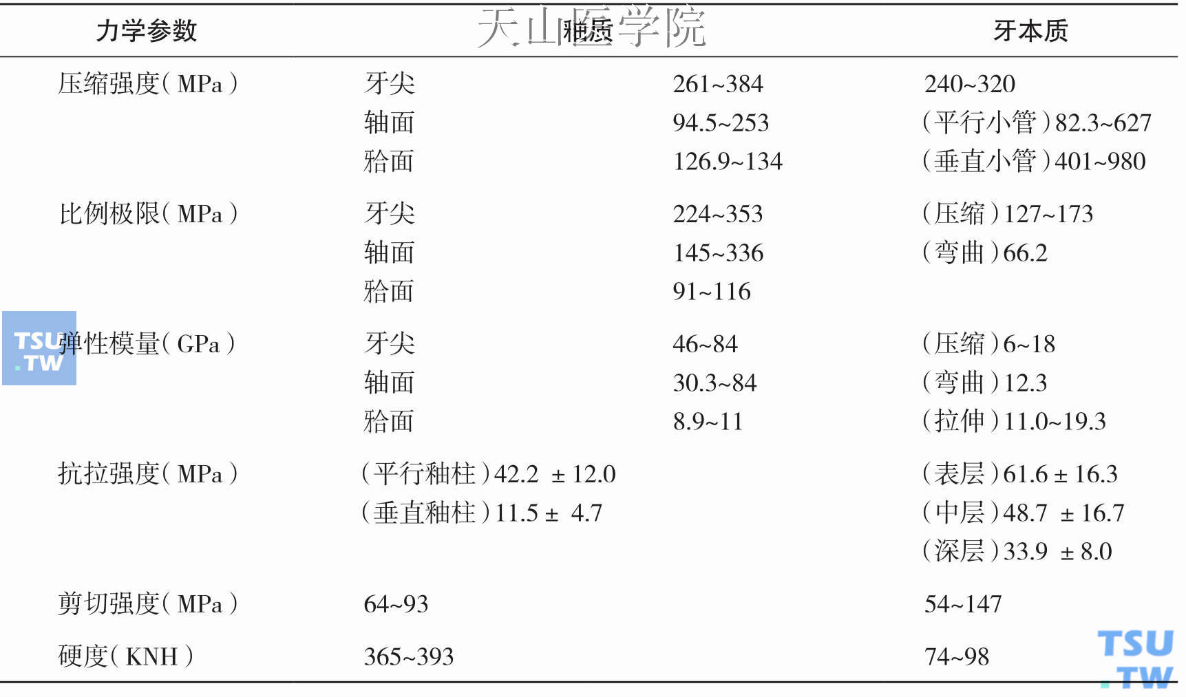 牙釉质和牙本质的基本力学性质