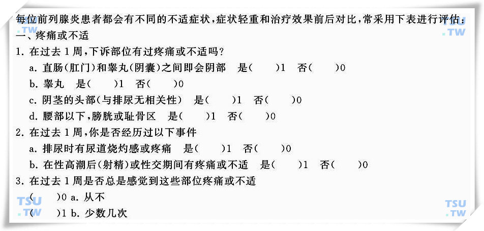 慢性前列腺炎症状指数（NIH-CPSI）（美国国立卫生研究院制订）