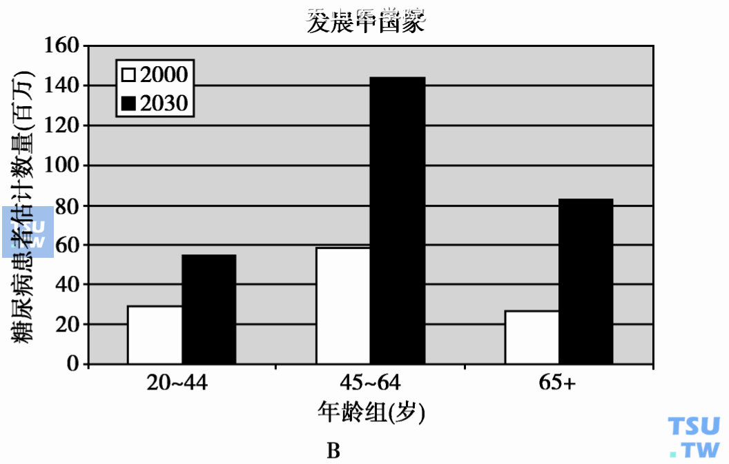 发展中国家不同年龄糖尿病患者数量估计