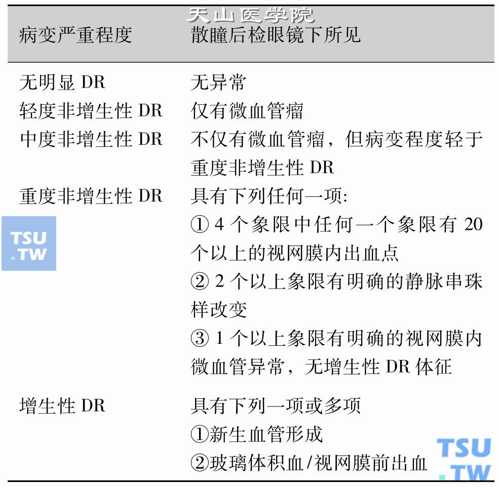 国际临床糖尿病性视网膜病变（DR）严重程度分级