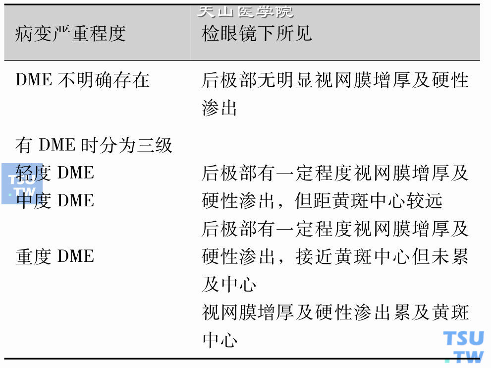 国际临床糖尿病性黄斑水肿（DME）的严重程度分级