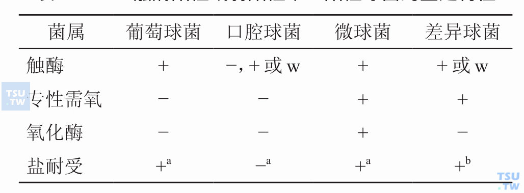 触酶阳性或弱阳性革兰阳性球菌的鉴定特征