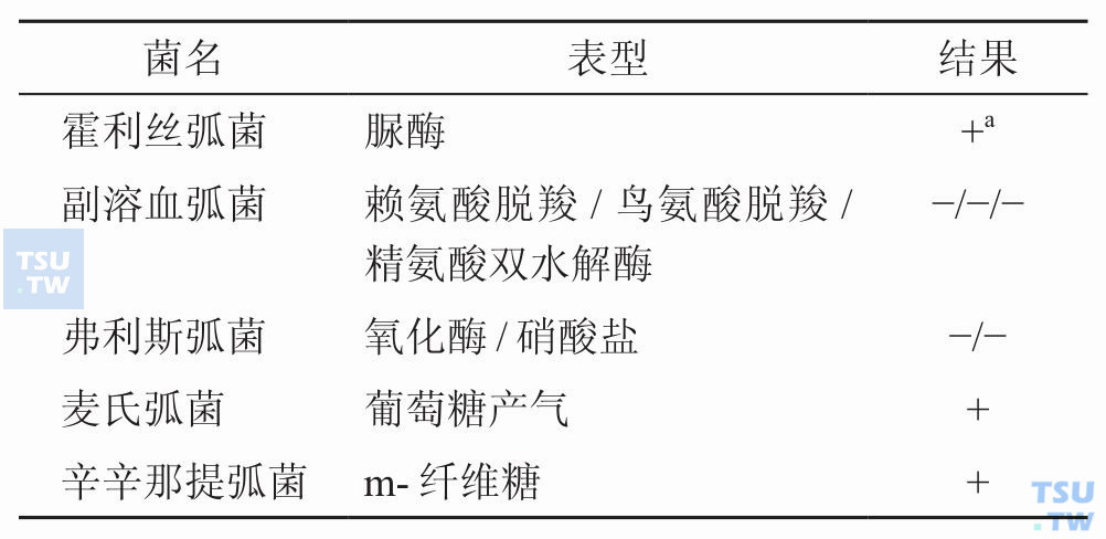 对鉴定有参考价值的表型；a有例外，有些菌株阴性