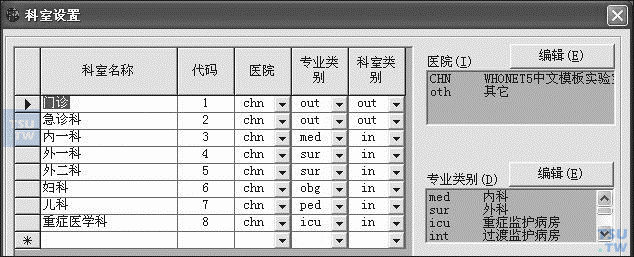 如何设置Whonet5.6软件的科室、专业类别和科室类别？