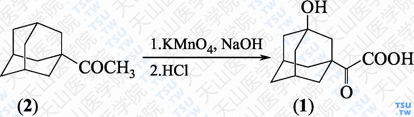 2-（3-羟基-1-金刚烷基）-2-乙醛酸（分子式：C<sub>12</sub>H<sub>16</sub>O<sub>4</sub>）的合成方法路线及其结构式