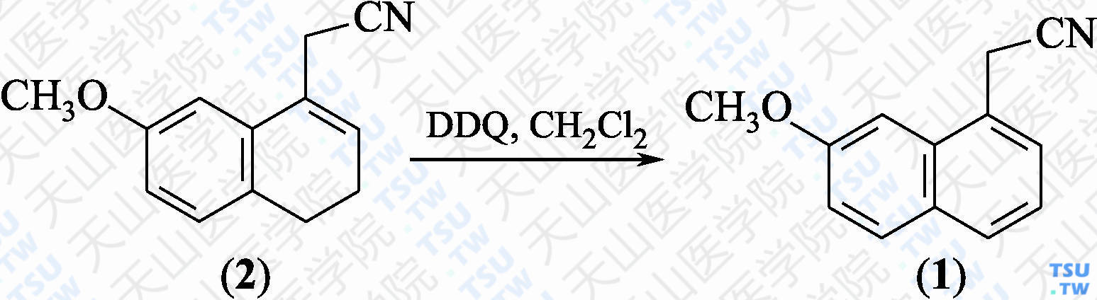 （7-甲氧基-1-萘基）乙腈（分子式：C<sub>13</sub>H<sub>11</sub>NO）的合成方法路线及其结构式