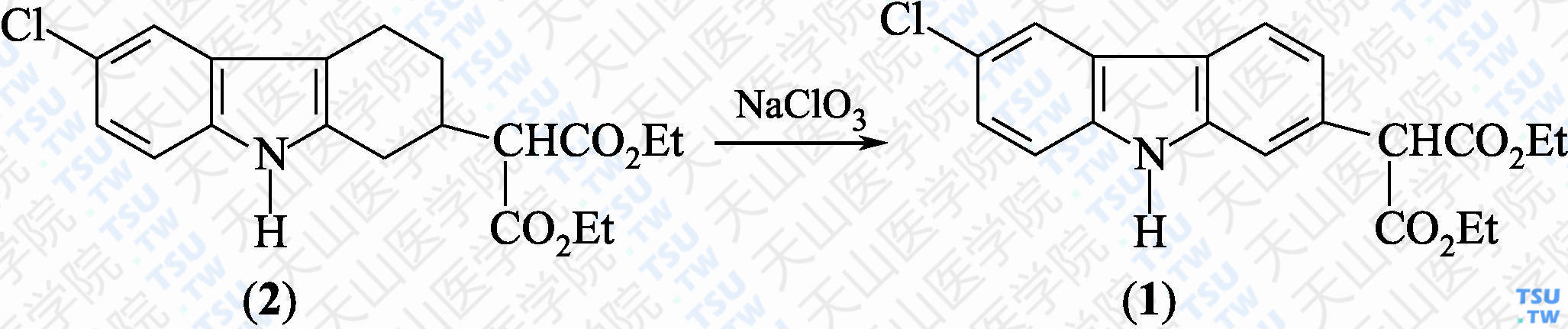 2-（6-氯-9<i>H</i>-咔唑-2-基）-2-甲基丙二酸二乙酯（分子式：C<sub>20</sub>H<sub>20</sub>ClNO<sub>4</sub>）的合成方法路线及其结构式