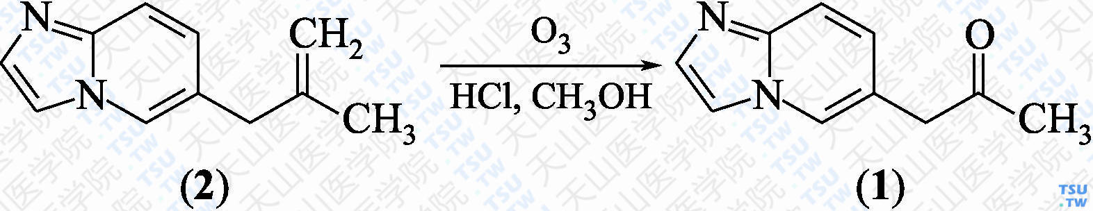 1-（咪唑并[1，2-<i>α</i>]吡啶-6-基）-2-丙酮（分子式：C<sub>10</sub>H<sub>10</sub>N<sub>2</sub>O）的合成方法路线及其结构式