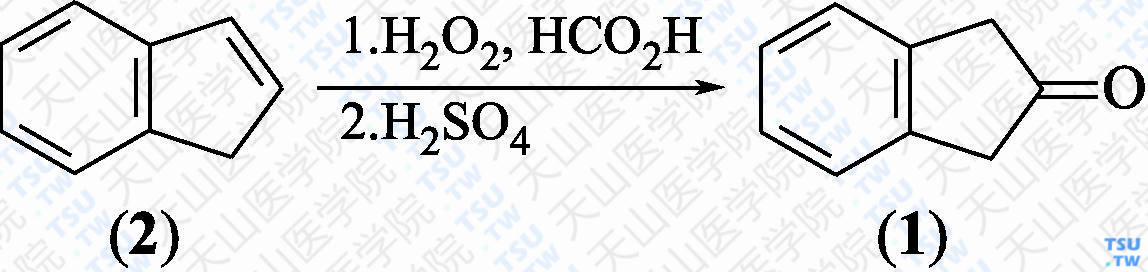 1<i>H</i>-茚满-2（3<i>H</i>）-酮（分子式：C<sub>9</sub>H<sub>8</sub>O）的合成方法路线及其结构式