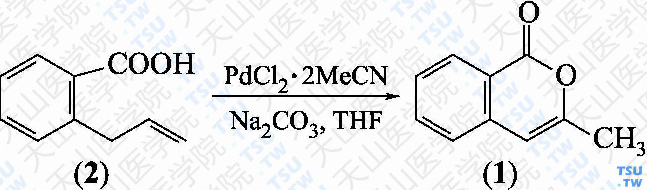 3-甲基异香豆素（分子式：C<sub>10</sub>H<sub>8</sub>O<sub>2</sub>）的合成方法路线及其结构式