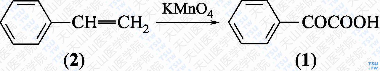 2-氧代-2-苯基乙酸（分子式：C<sub>8</sub>H<sub>6</sub>O<sub>3</sub>）的合成方法路线及其结构式