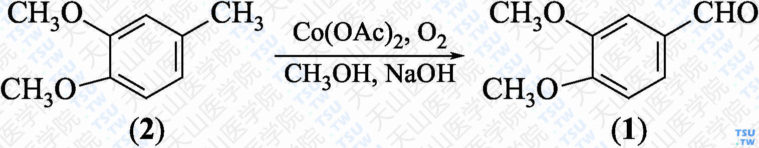 3，4-二甲氧基苯甲醛（分子式：C<sub>9</sub>H<sub>10</sub>O<sub>3</sub>）的合成方法路线及其结构式