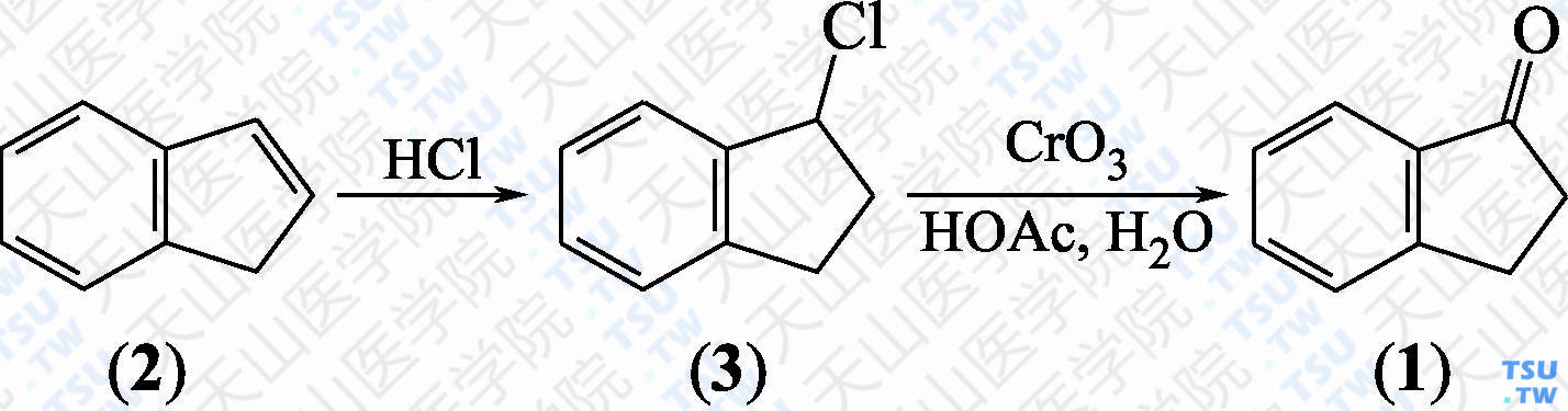 1-茚满酮（分子式：C<sub>9</sub>H<sub>8</sub>O）的合成方法路线及其结构式