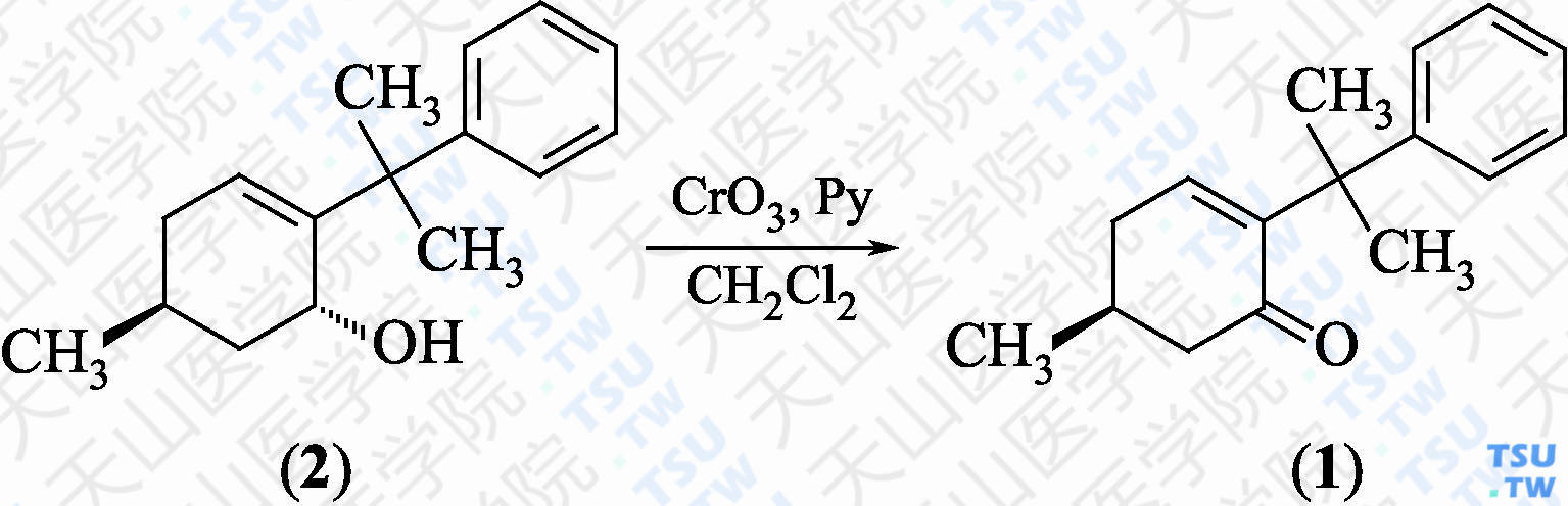 （<i>S</i>）-5-甲基-2-（2-苯基丙-2-基）环己-2-烯酮（分子式：C<sub>16</sub>H<sub>20</sub>O）的合成方法路线及其结构式