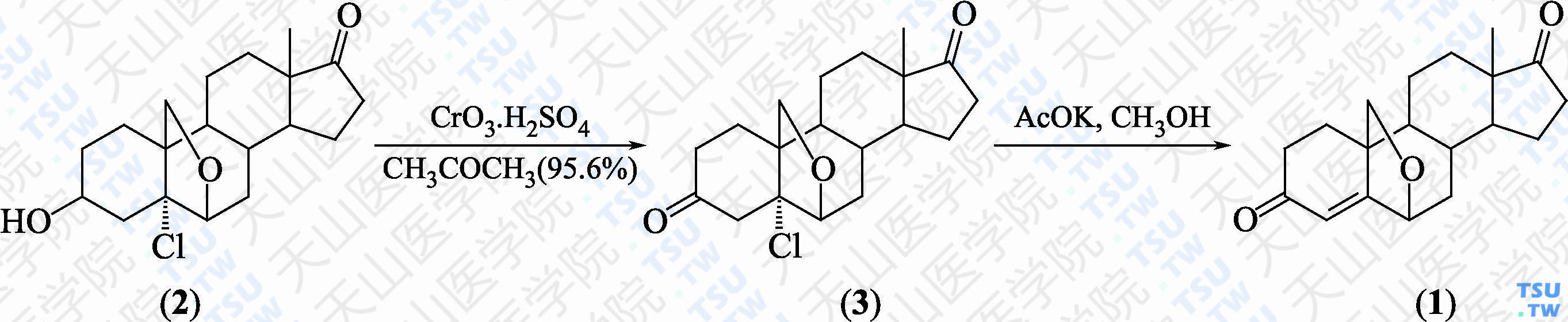 6<i>β</i>，19-氧桥-雄甾-4-烯-3，17-二酮（分子式：C<sub>19</sub>H<sub>24</sub>O<sub>3</sub>）的合成方法路线及其结构式