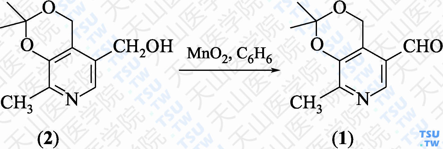 <i>α</i><sup>4</sup>，3-<i>O</i>-亚异丙基吡哆醛（分子式：C<sub>11</sub>H<sub>13</sub>NO<sub>3</sub>）的合成方法路线及其结构式