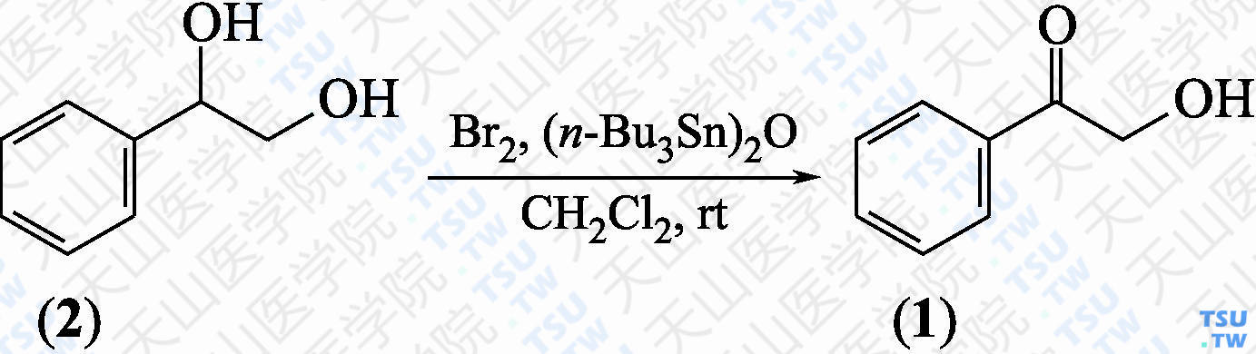 <i>α</i>-羟基苯乙酮（分子式：C<sub>8</sub>H<sub>8</sub>O<sub>2</sub>）的合成方法路线及其结构式