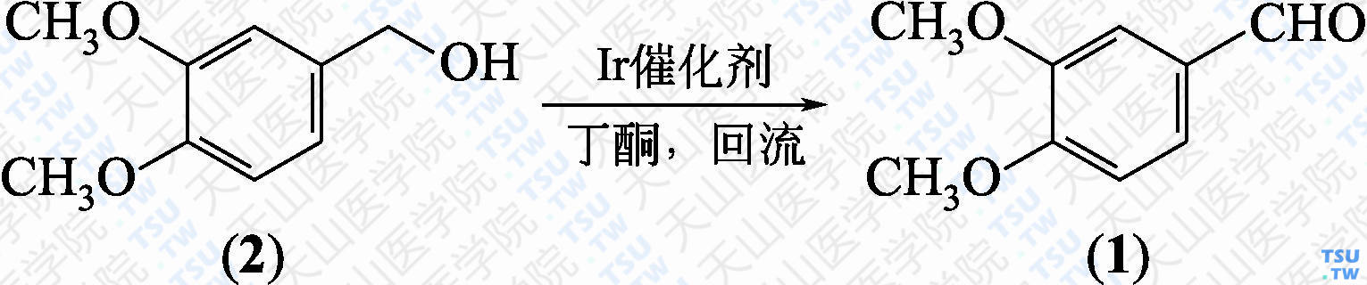 3，4-二甲氧基苯甲醛（分子式：C<sub>9</sub>H<sub>10</sub>O<sub>3</sub>）的合成方法路线及其结构式