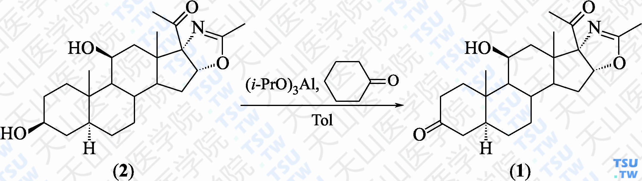 11<i>β</i>-羟基-5<i>α</i>-孕甾-3，20-二酮[17<i>α</i>，16<i>α</i>-<i>d</i>]-2'-甲基噁唑啉（分子式：C<sub>23</sub>H<sub>33</sub>NO<sub>4</sub>）的合成方法路线及其结构式