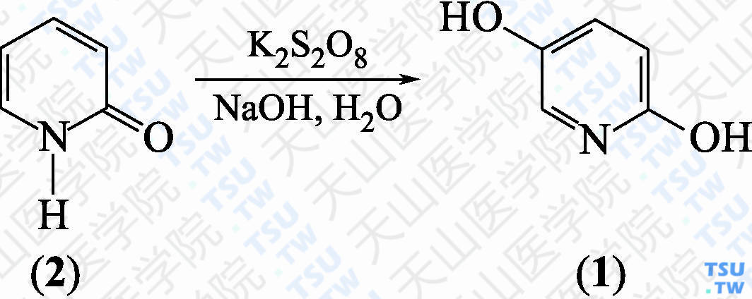 2，5-二羟基吡啶（分子式：C<sub>5</sub>H<sub>5</sub>NO<sub>2</sub>）的合成方法路线及其结构式