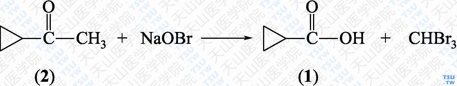 环丙基甲酸（分子式：C<sub>4</sub>H<sub>6</sub>O<sub>2</sub>）的合成方法路线及其结构式