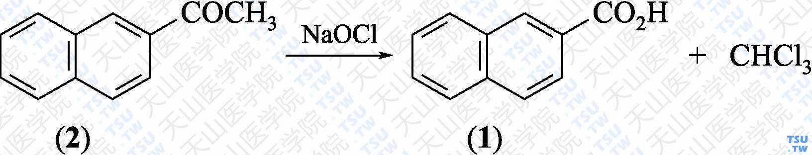 2-萘甲酸（分子式：C<sub>11</sub>H<sub>8</sub>O<sub>2</sub>）的合成方法路线及其结构式