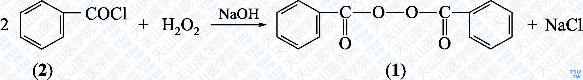 过氧化苯甲酰（分子式：C<sub>14</sub>H<sub>10</sub>O<sub>4</sub>）的合成方法路线及其结构式